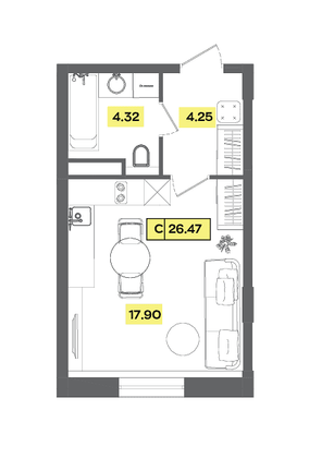 Продажа квартиры-студии 26,5 м², 3 этаж