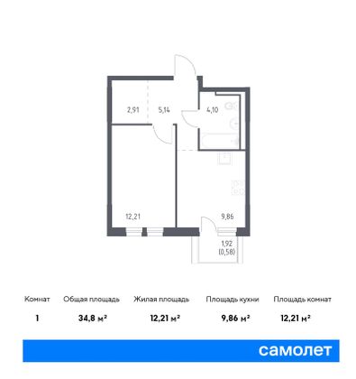 34,8 м², 1-комн. квартира, 8/17 этаж