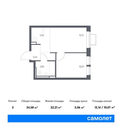 35,8 м², 1-комн. квартира, 2/12 этаж