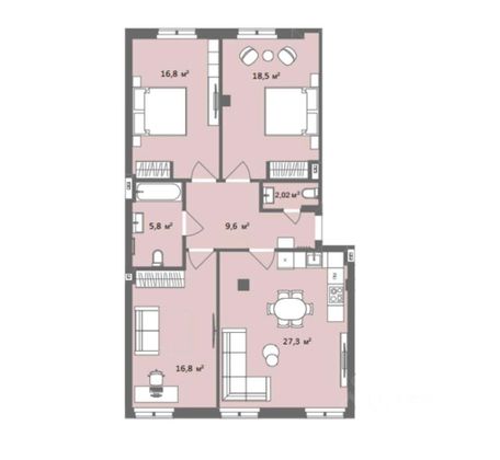 Продажа 3-комнатной квартиры 97,6 м², 2/8 этаж