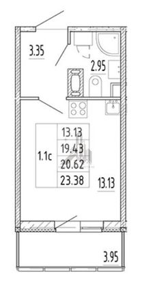 Продажа квартиры-студии 20,6 м², 5/12 этаж