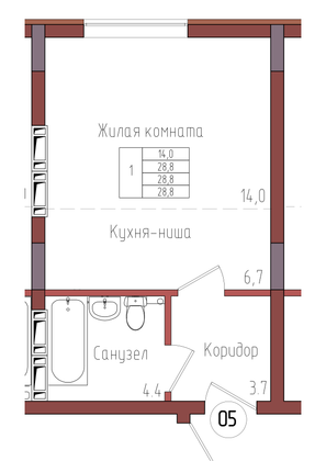 28,8 м², 1-комн. квартира, 1/9 этаж