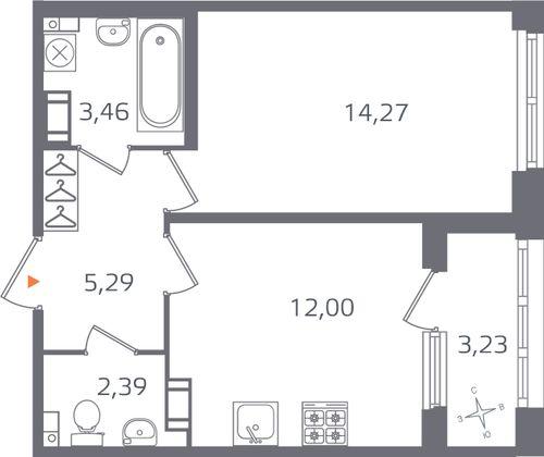 Продажа 1-комнатной квартиры 39 м², 12/16 этаж