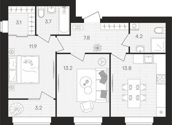 Продажа 2-комнатной квартиры 60,9 м², 6/10 этаж