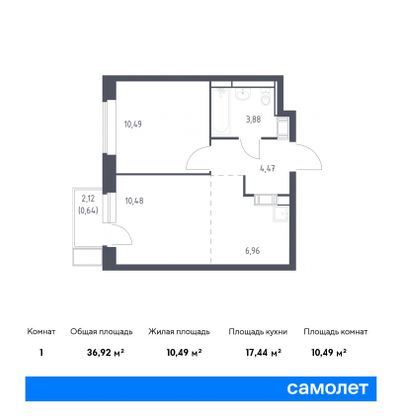 36,9 м², 1-комн. квартира, 10/17 этаж