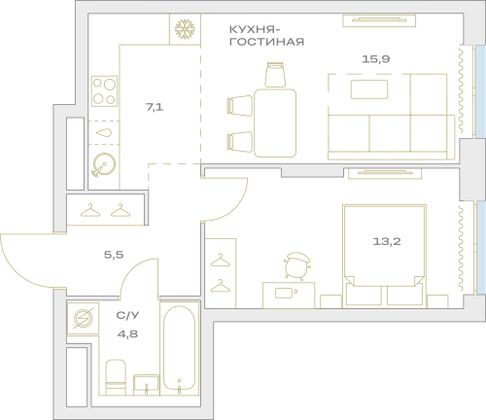 Продажа 2-комнатной квартиры 46,5 м², 12/23 этаж