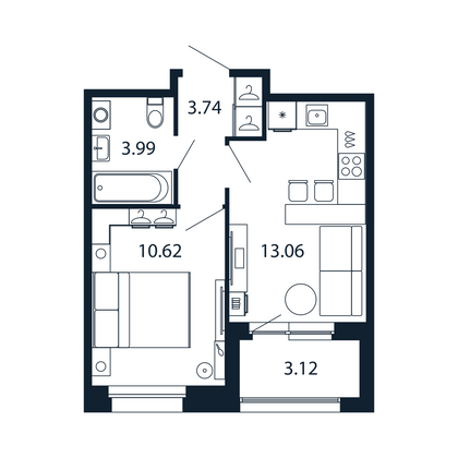 Продажа 1-комнатной квартиры 33 м², 4/12 этаж