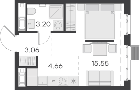 Продажа квартиры-студии 26,5 м², 4/9 этаж