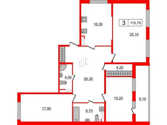 Продажа 3-комнатной квартиры 115,7 м², 3/9 этаж