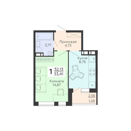 Продажа 1-комнатной квартиры 33,4 м², 14/18 этаж