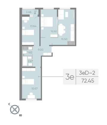 Продажа 3-комнатной квартиры 72,4 м², 17/17 этаж