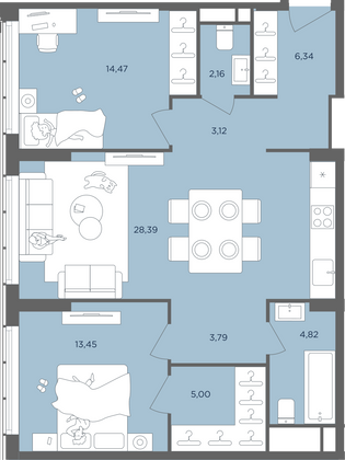Продажа 3-комнатной квартиры 81,5 м², 30/51 этаж