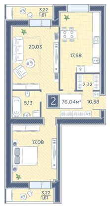 Продажа 2-комнатной квартиры 76 м², 9/18 этаж