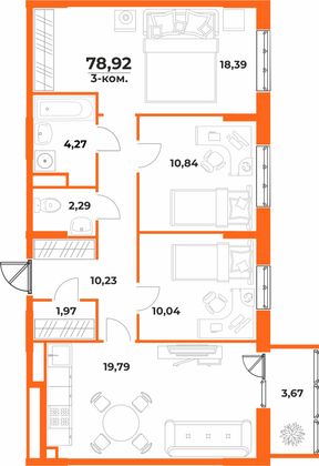 81,5 м², 3-комн. квартира, 9/10 этаж