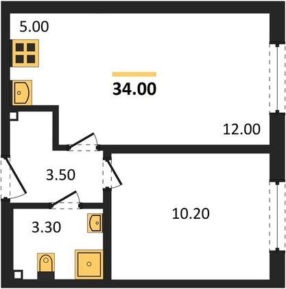 Продажа 1-комнатной квартиры 34 м², 2/8 этаж
