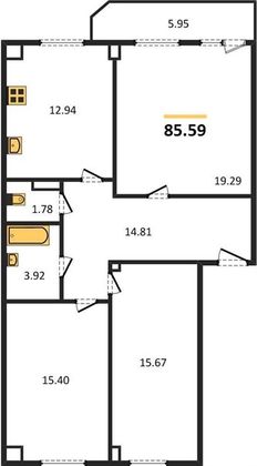 Продажа 3-комнатной квартиры 85,6 м², 9/9 этаж