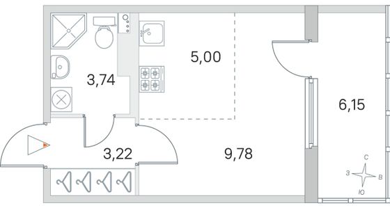 Продажа квартиры-студии 24,8 м², 3/4 этаж