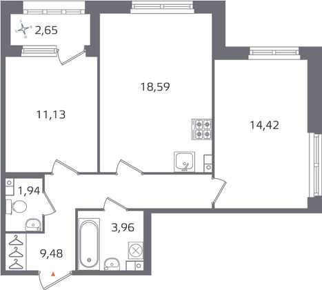 Продажа 2-комнатной квартиры 60,8 м², 3/17 этаж