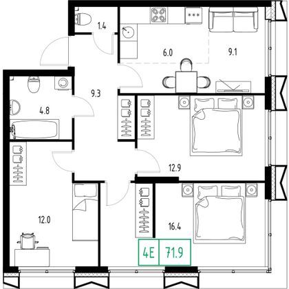 Продажа 4-комнатной квартиры 71,9 м², 4/9 этаж