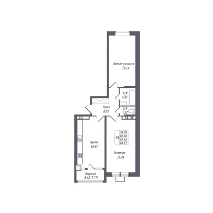 Продажа 2-комнатной квартиры 64,7 м², 5/8 этаж