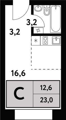 23 м², студия, 15/35 этаж