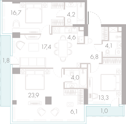 Продажа 3-комнатной квартиры 103,9 м², 13/46 этаж