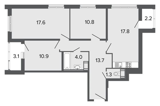 Продажа 4-комнатной квартиры 76,1 м², 14/24 этаж