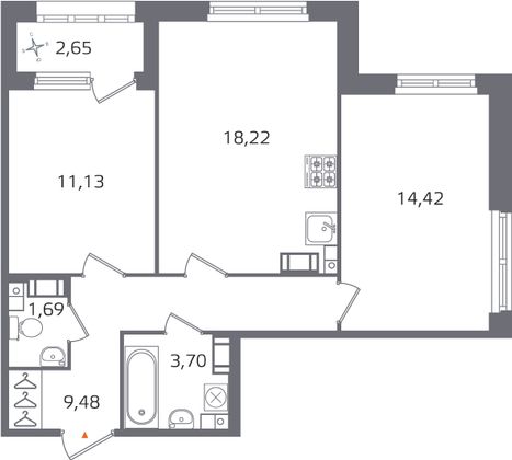 Продажа 2-комнатной квартиры 60 м², 5/17 этаж