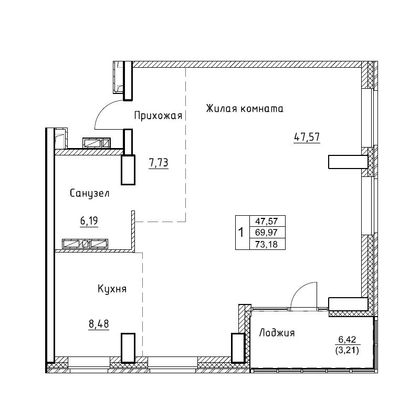 73,2 м², 3-комн. квартира, 10/17 этаж