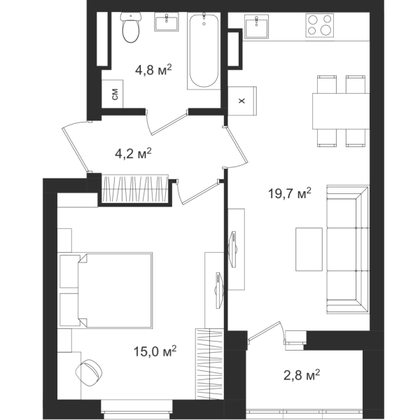 Продажа 1-комнатной квартиры 46,4 м², 15/31 этаж