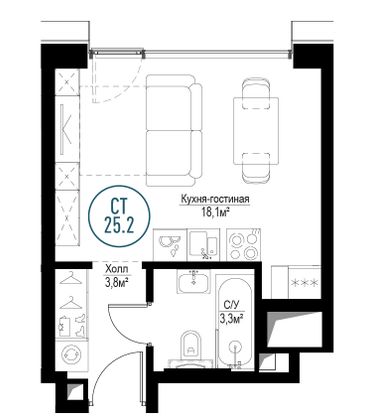 Продажа квартиры-студии 25,2 м², 3/30 этаж