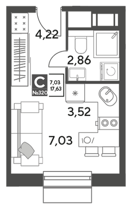 Продажа квартиры-студии 17,6 м², 8/15 этаж