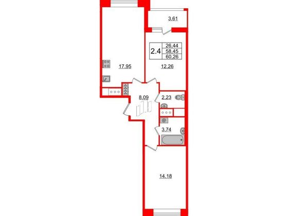 Продажа 2-комнатной квартиры 58,5 м², 10/18 этаж