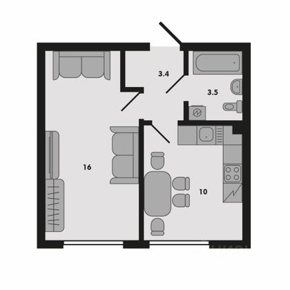 Продажа 1-комнатной квартиры 33 м², 1/12 этаж