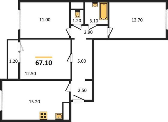Продажа 3-комнатной квартиры 67,1 м², 12/17 этаж