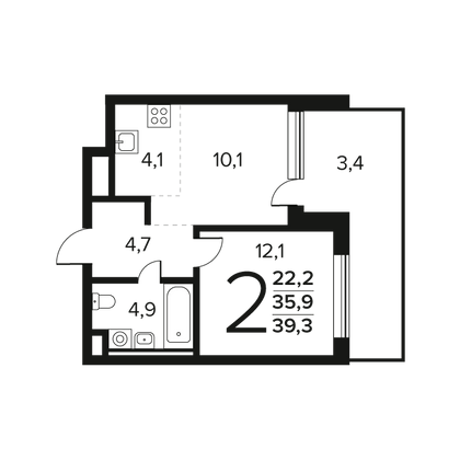 Продажа 2-комнатной квартиры 39,3 м², 1/9 этаж