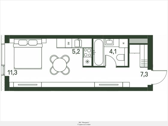 27,9 м², студия, 2/30 этаж