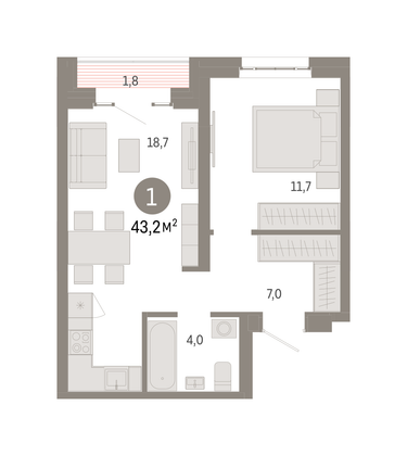 Продажа 1-комнатной квартиры 43,2 м², 12/16 этаж