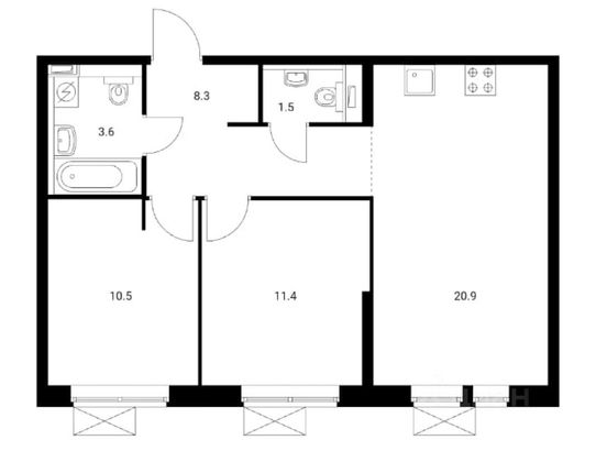 Продажа 2-комнатной квартиры 56,2 м², 8/33 этаж