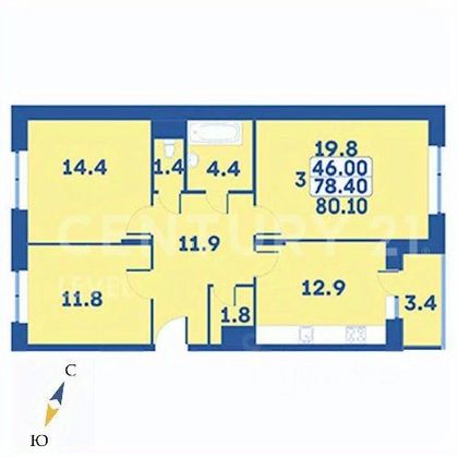 Продажа 3-комнатной квартиры 80,1 м², 7/7 этаж