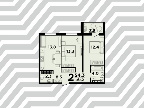 Продажа 2-комнатной квартиры 56,2 м², 2/9 этаж