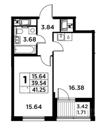 Продажа 1-комнатной квартиры 41,3 м², 10/14 этаж