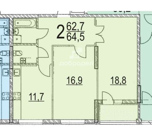 Продажа 2-комнатной квартиры 63 м², 8/18 этаж