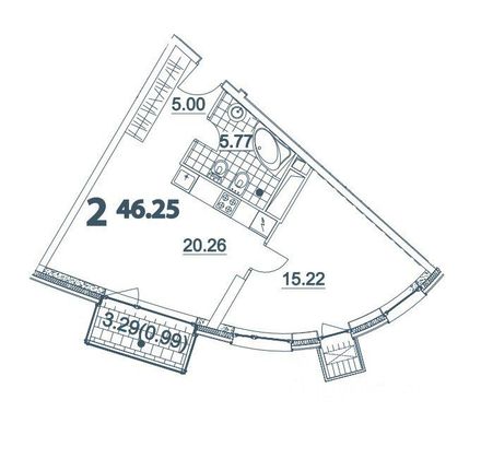 Продажа квартиры со свободной планировкой 50,7 м², 19/23 этаж