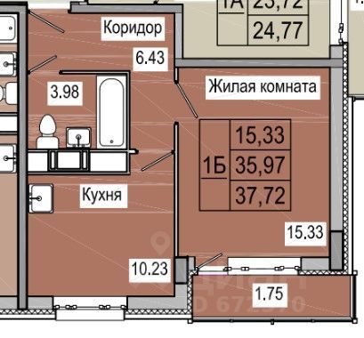 Продажа 1-комнатной квартиры 37,9 м², 3/19 этаж