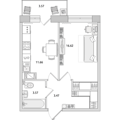 Продажа 1-комнатной квартиры 38,9 м², 2/15 этаж