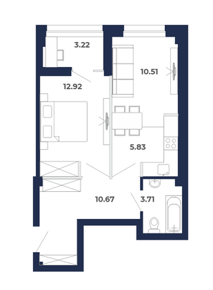 46,9 м², 2-комн. квартира, 7/9 этаж