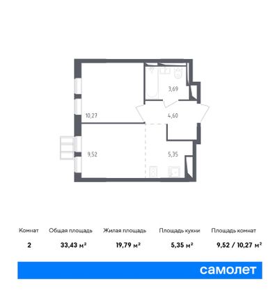 41,5 м², 1-комн. квартира, 4/17 этаж