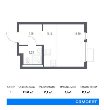 22,8 м², студия, 9/13 этаж