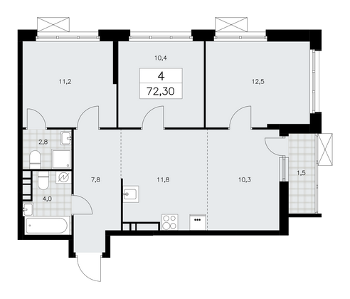 72,3 м², своб. планировка, 11/16 этаж